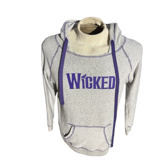 Wicked The Musical Hoodie Gray Purple Stitch Raglan USA Made Broadway Rare L - Picture 1 of 6
